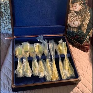 COPY - Estia Serena gold flatware 24k new setting for 8 plus other pieces